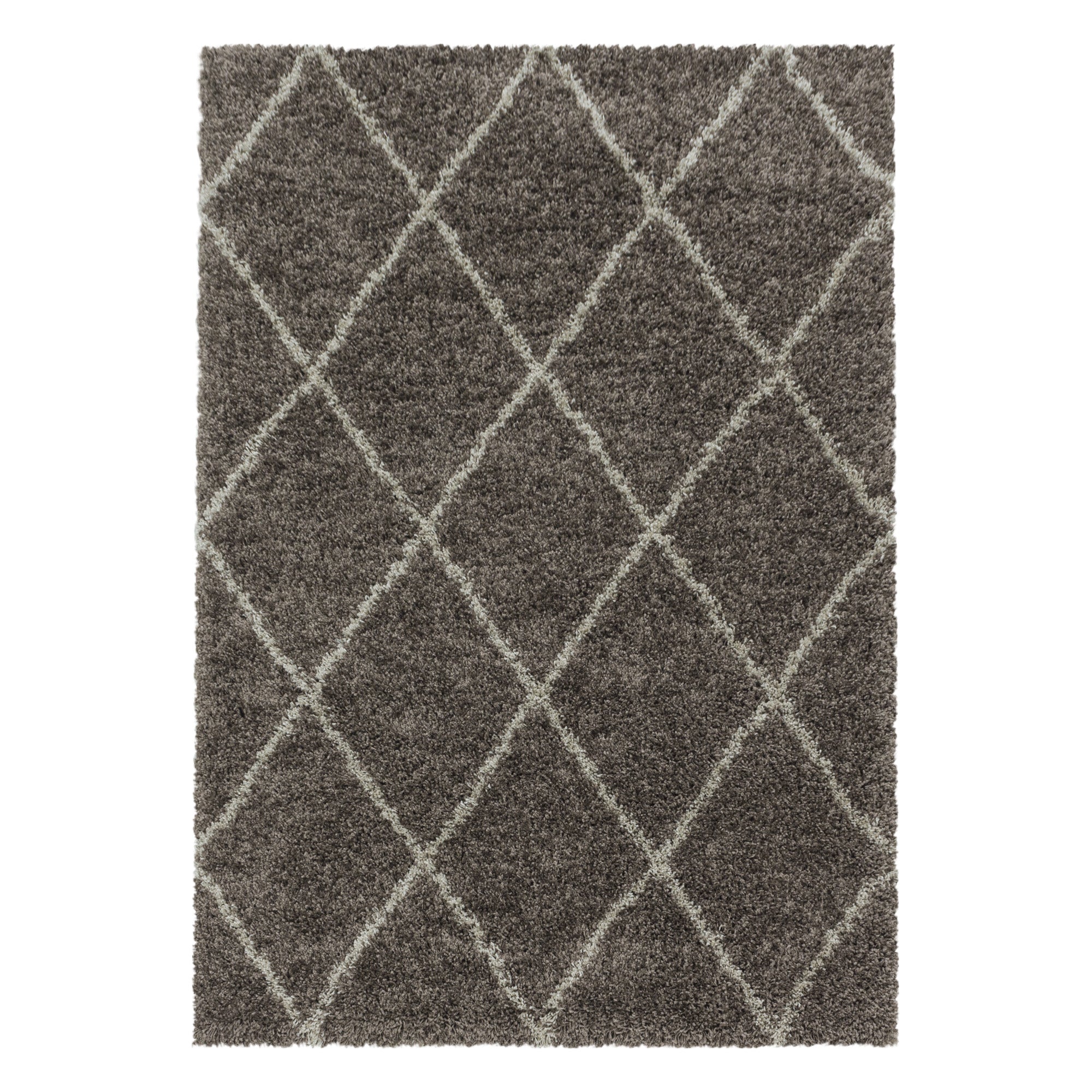 Tapis à poils longs Taupe et motifs losanges Ivoire – STUDIO DECO