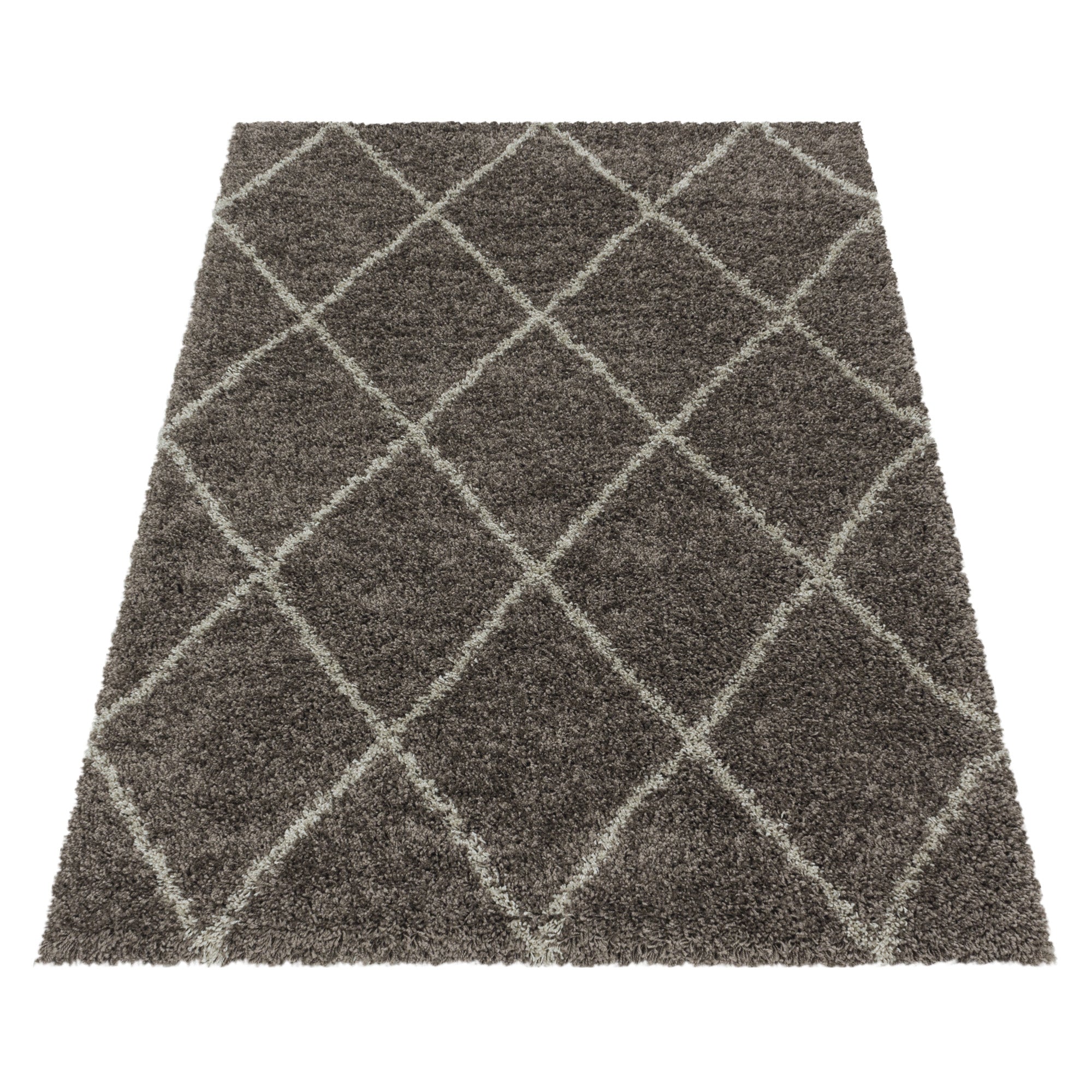 Tapis à poils longs Taupe et motifs losanges Ivoire – STUDIO DECO
