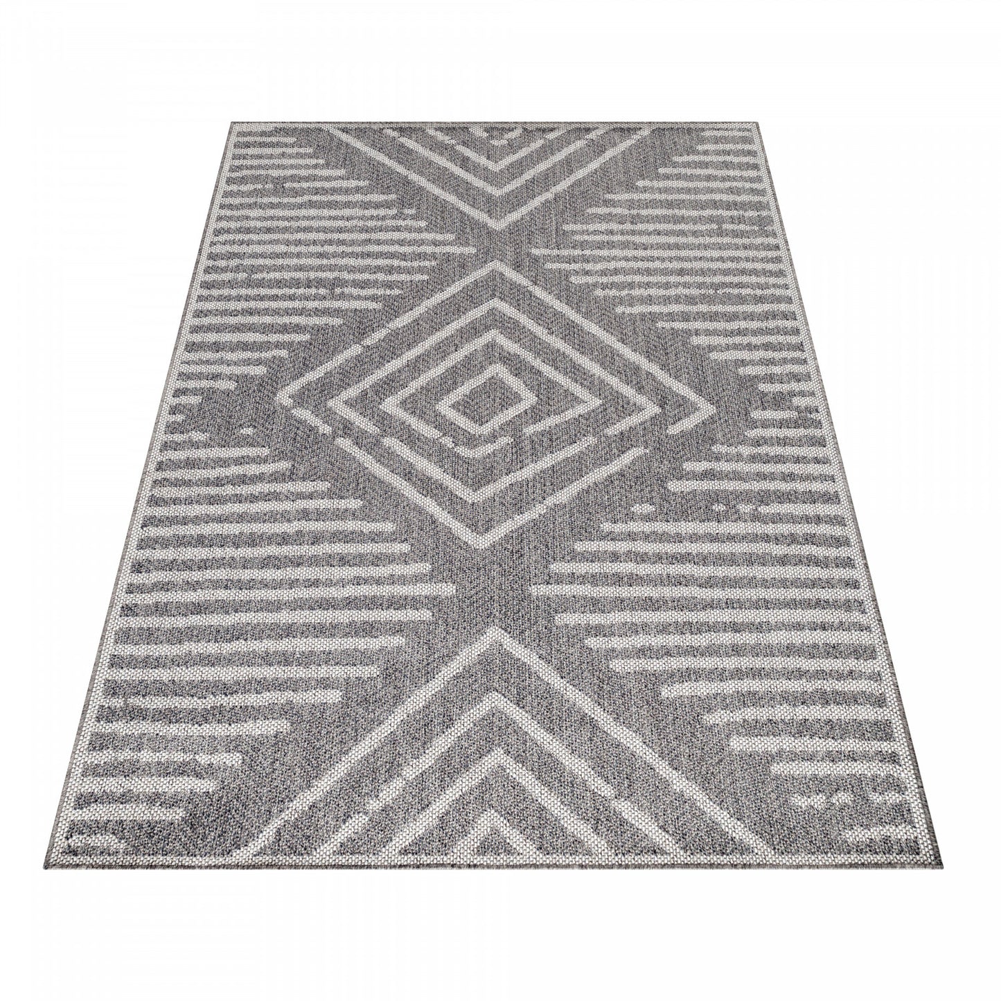 Tapis BERBER Extérieur et Intérieur Tissé Plat - Gris & Crème