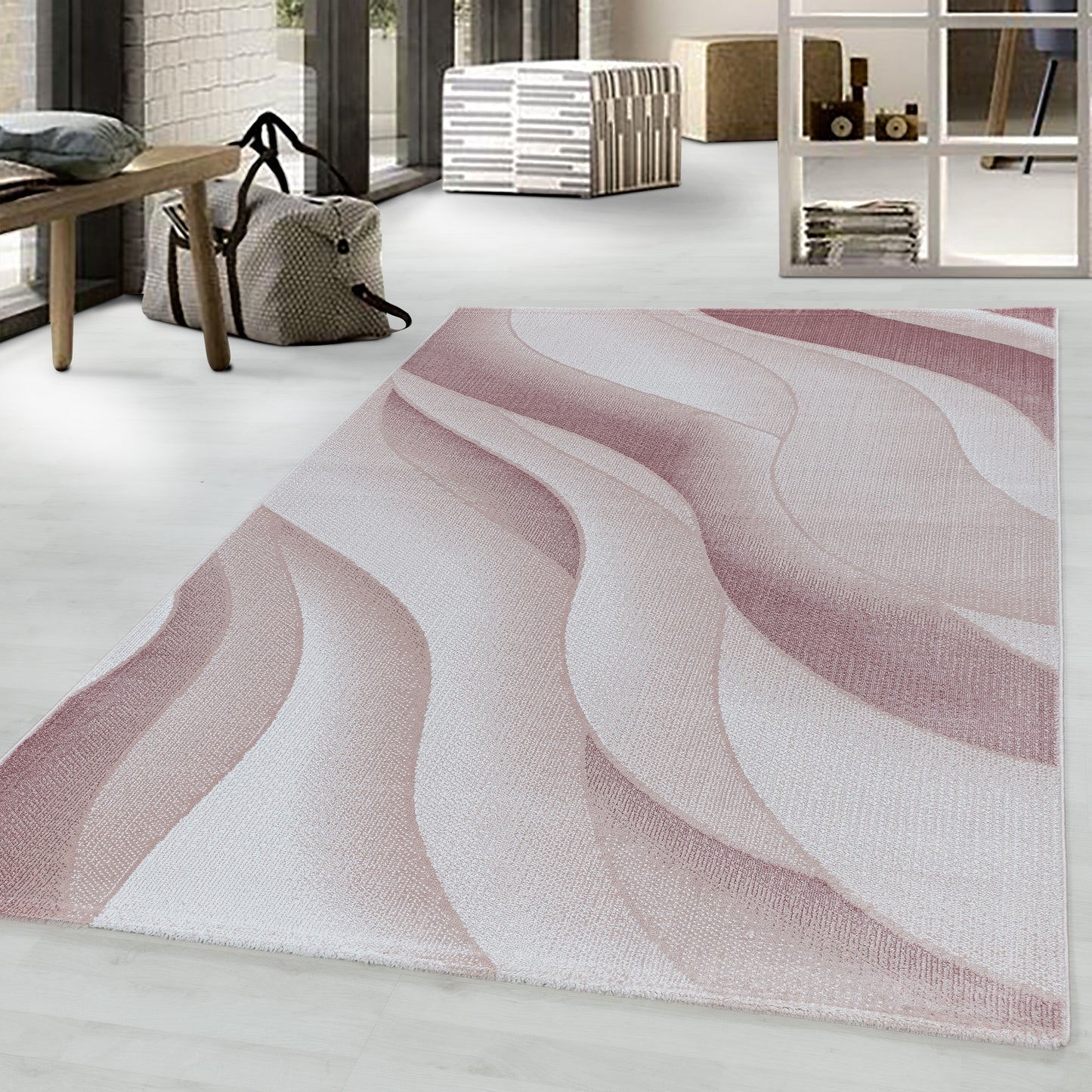 Tapis à motifs vagues - Rose