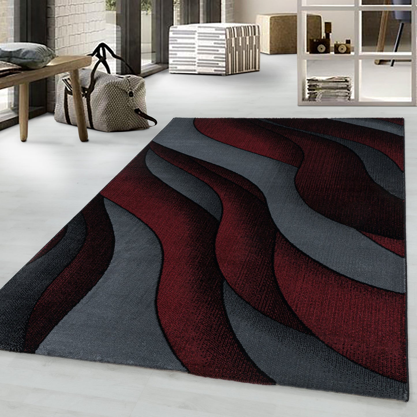 Tapis à motifs vagues - Rouge