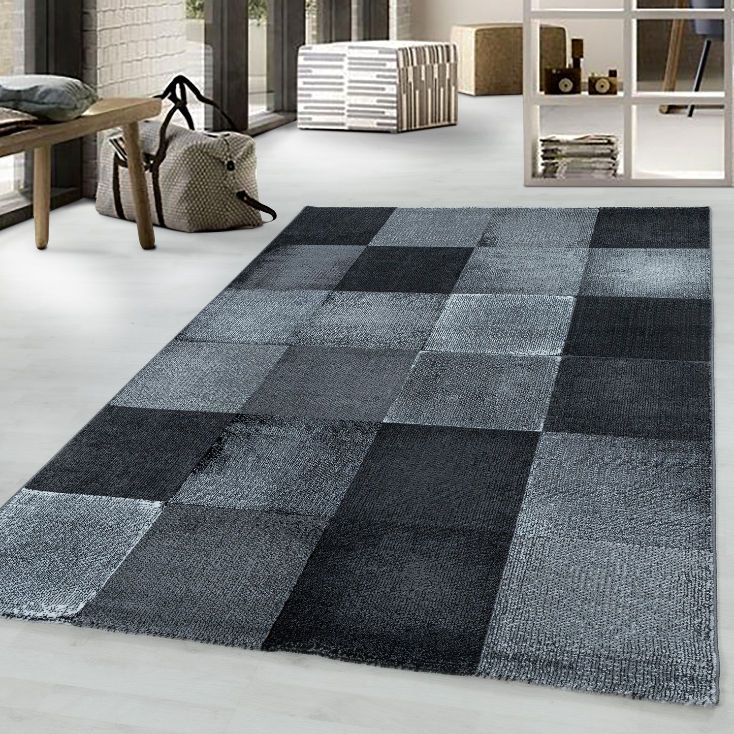 Tapis à carreaux Patchwork - Noir