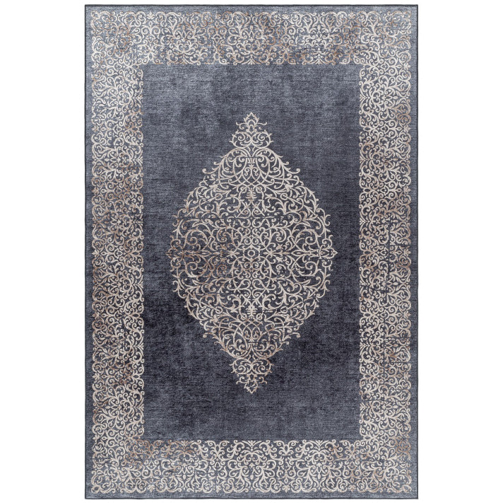 Tapis Baroque Noir et Beige lavable en machine – STUDIO DECO