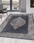 Tapis Baroque Noir et Beige lavable en machine – STUDIO DECO