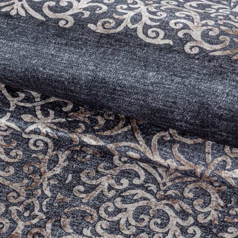 Tapis Baroque Noir et Beige lavable en machine