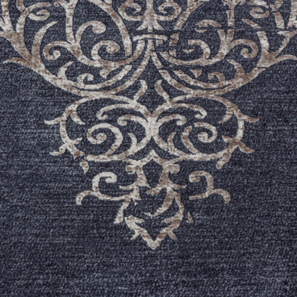 Tapis Baroque Noir et Beige lavable en machine