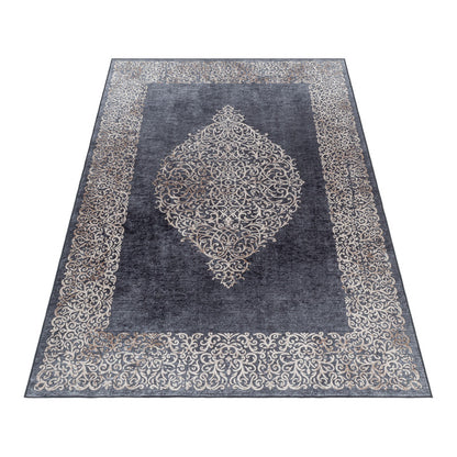 Tapis Baroque Noir et Beige lavable en machine