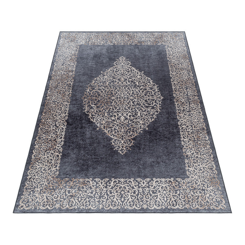 Tapis Baroque Noir et Beige lavable en machine – STUDIO DECO