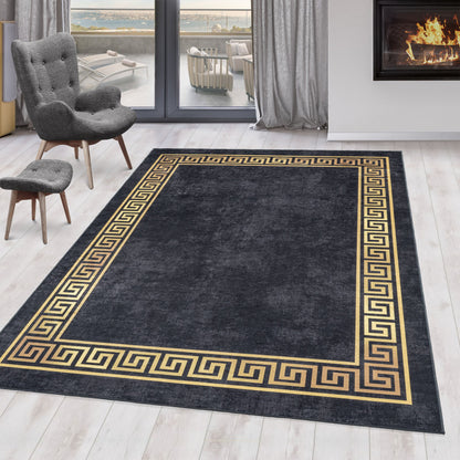 Tapis Noir et Gold lavable en machine