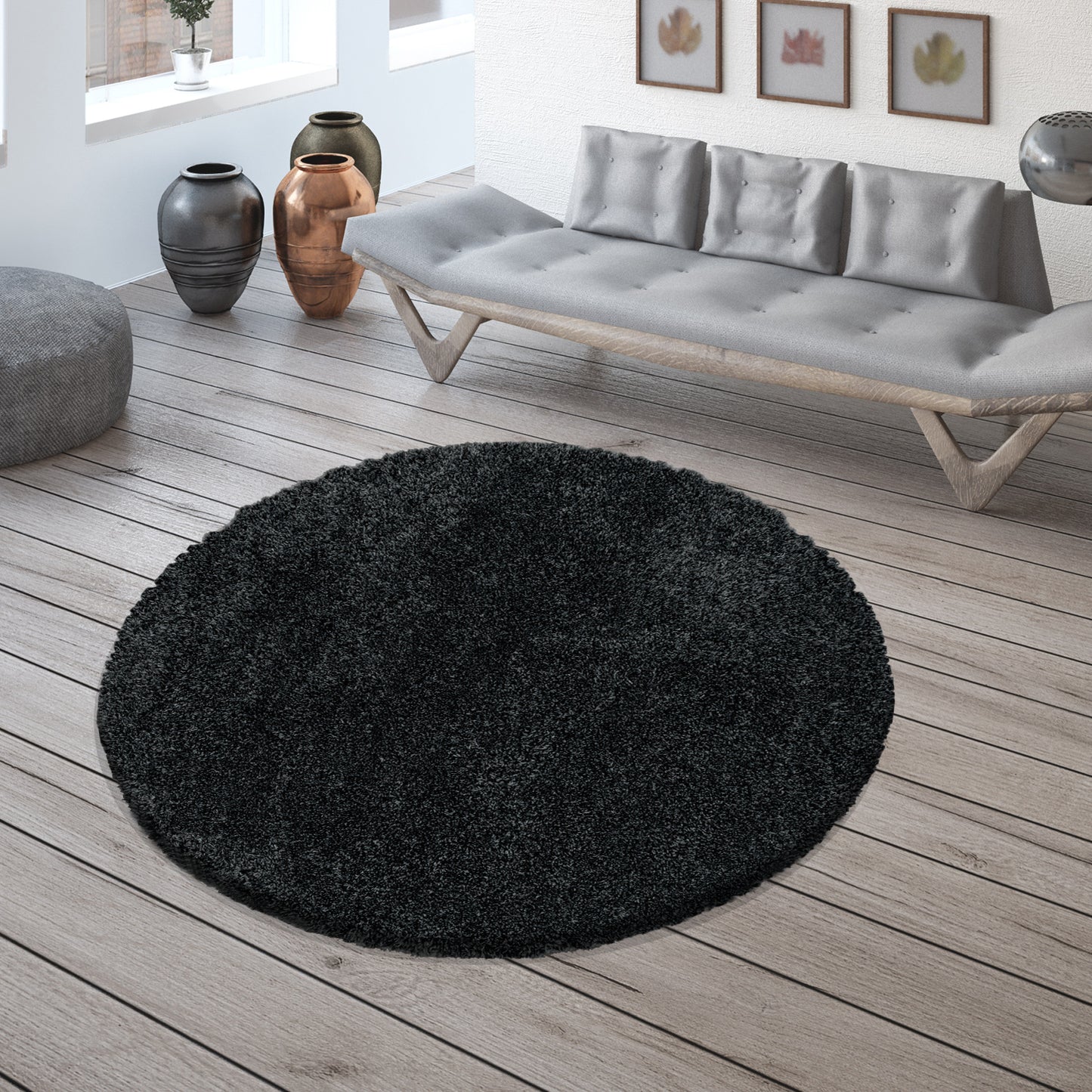 Tapis Rond à poils longs COSY - Anthracite