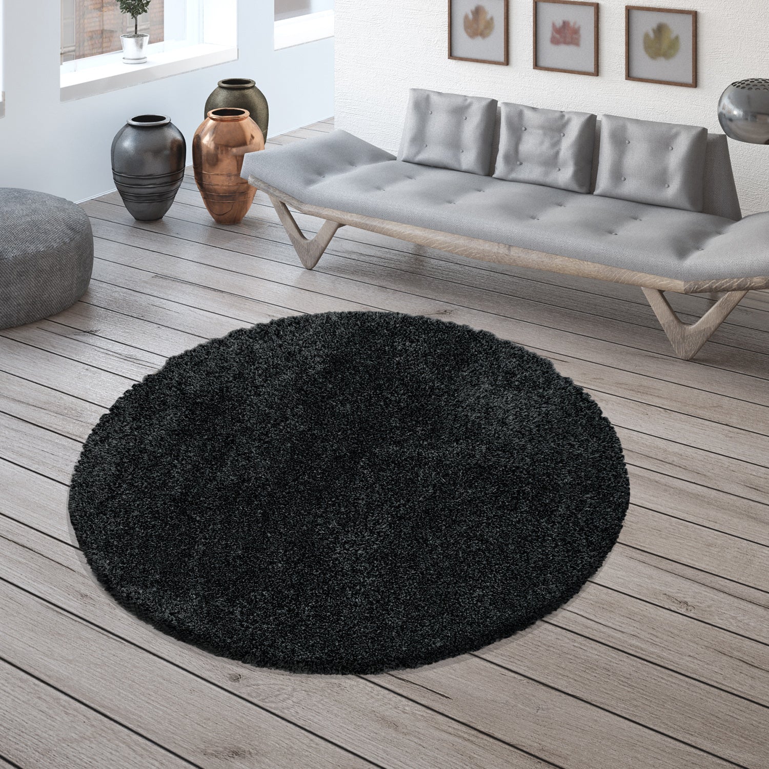 Tapis Rond à poils longs - Anthracite – STUDIO DECO