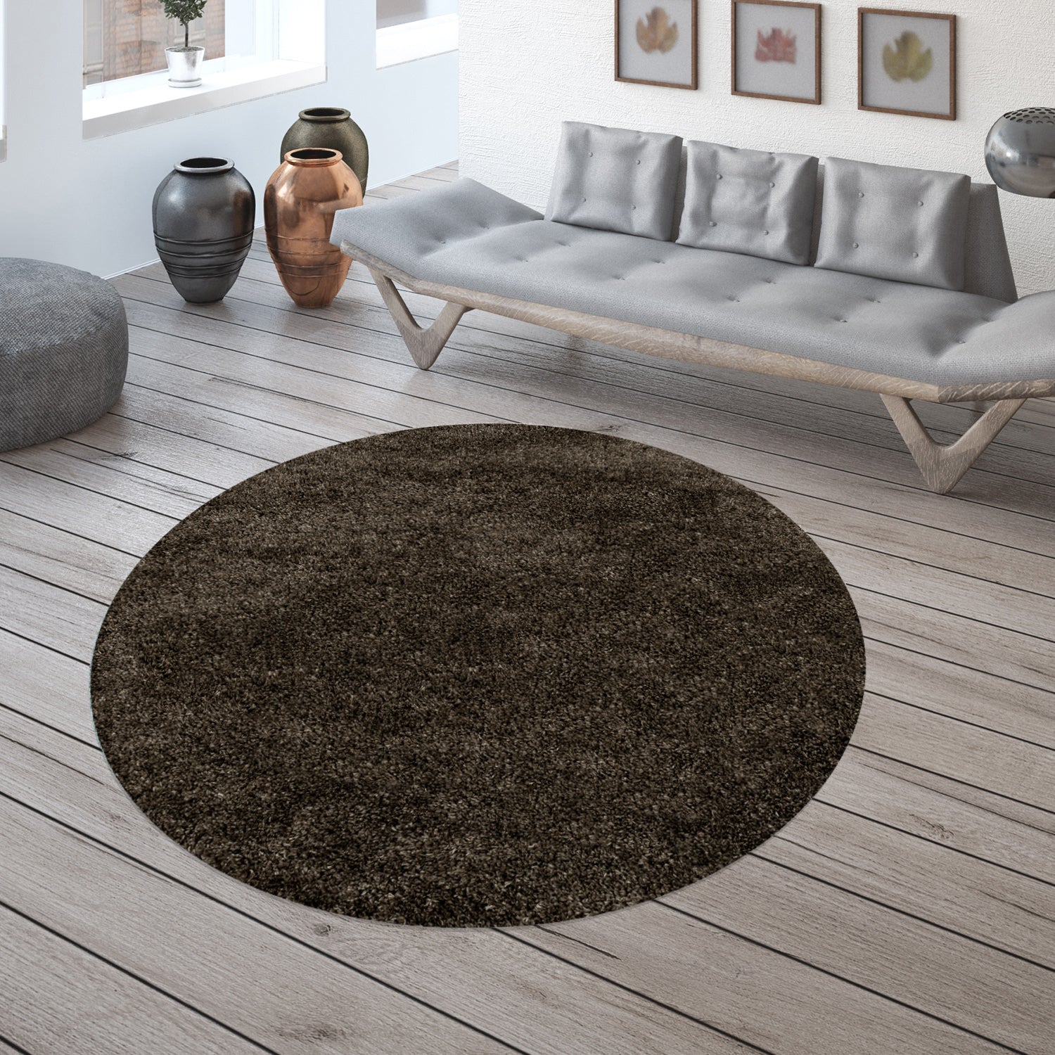 Tapis Rond à poils longs - Marron – STUDIO DECO