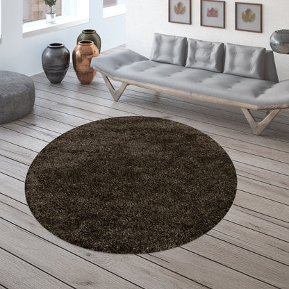 Tapis Rond à poils longs COSY - Marron