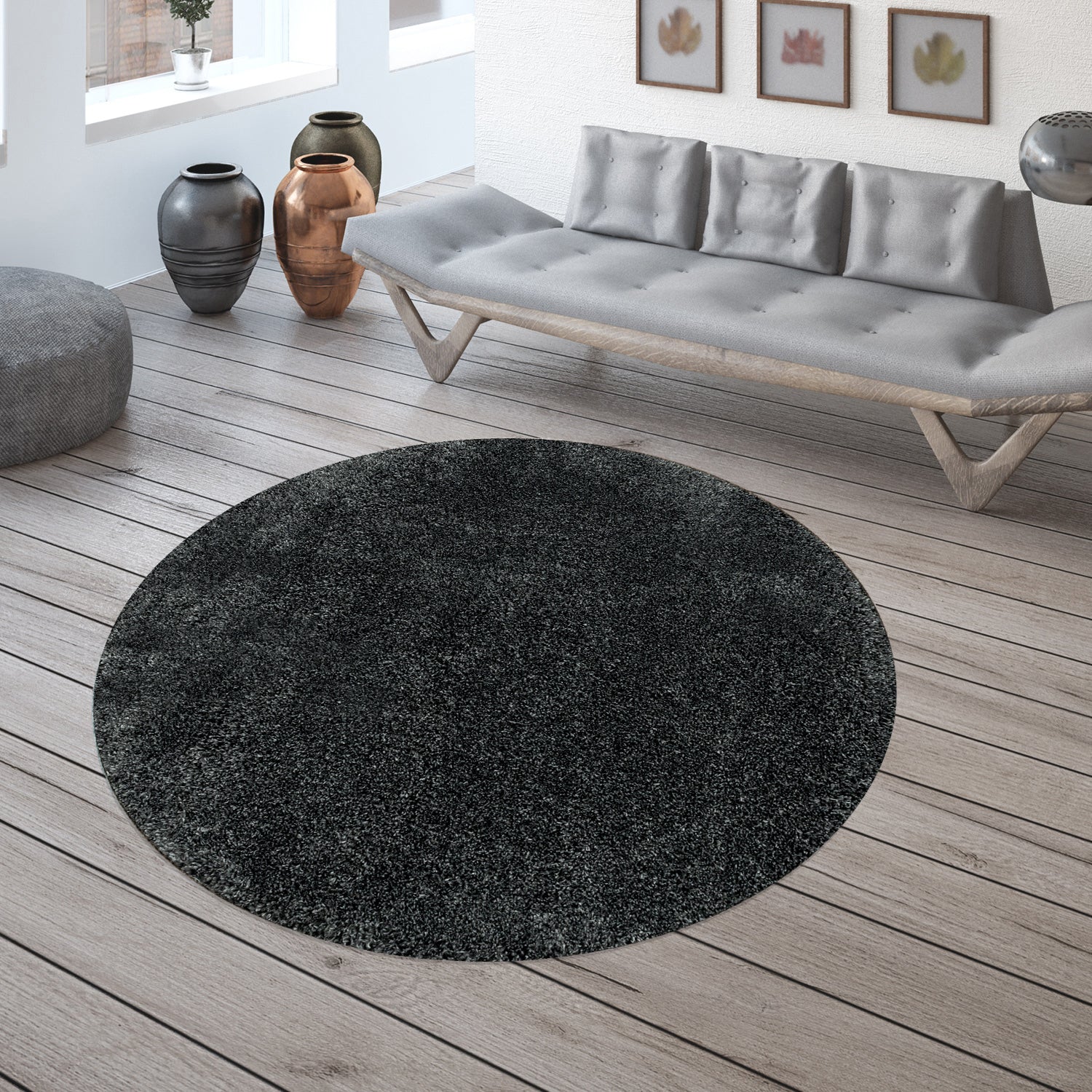 Tapis Rond à poils longs - Gris – STUDIO DECO