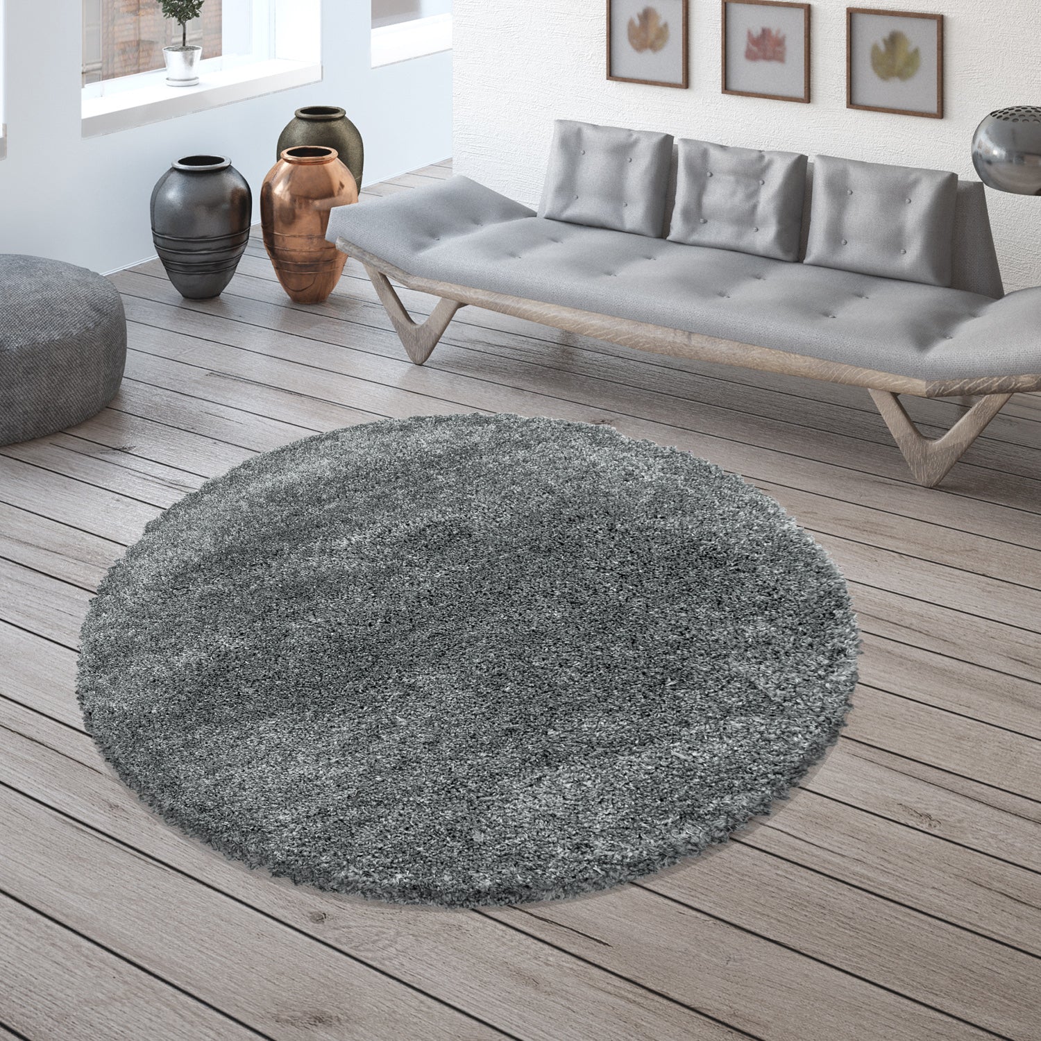 Tapis Rond à poils longs - Gris clair – STUDIO DECO