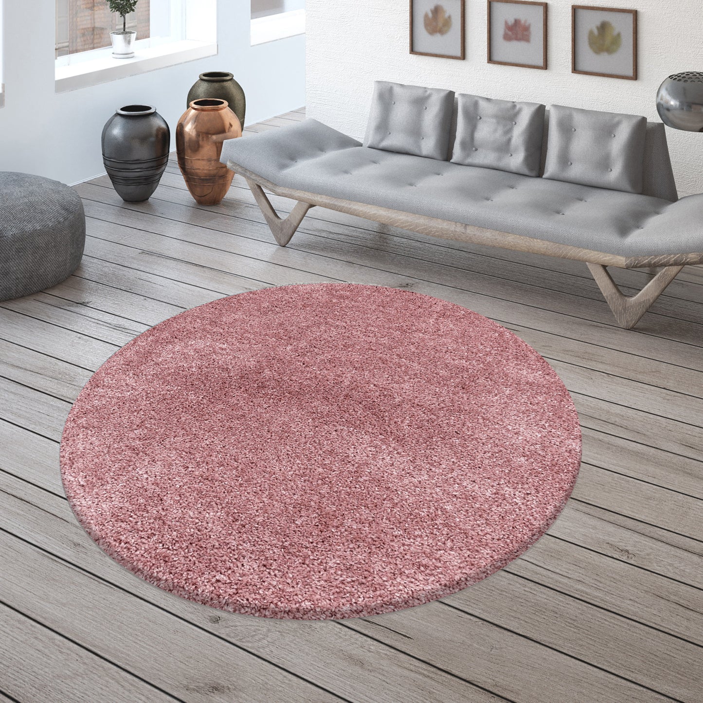 Tapis Rond à poils longs COSY - Rose