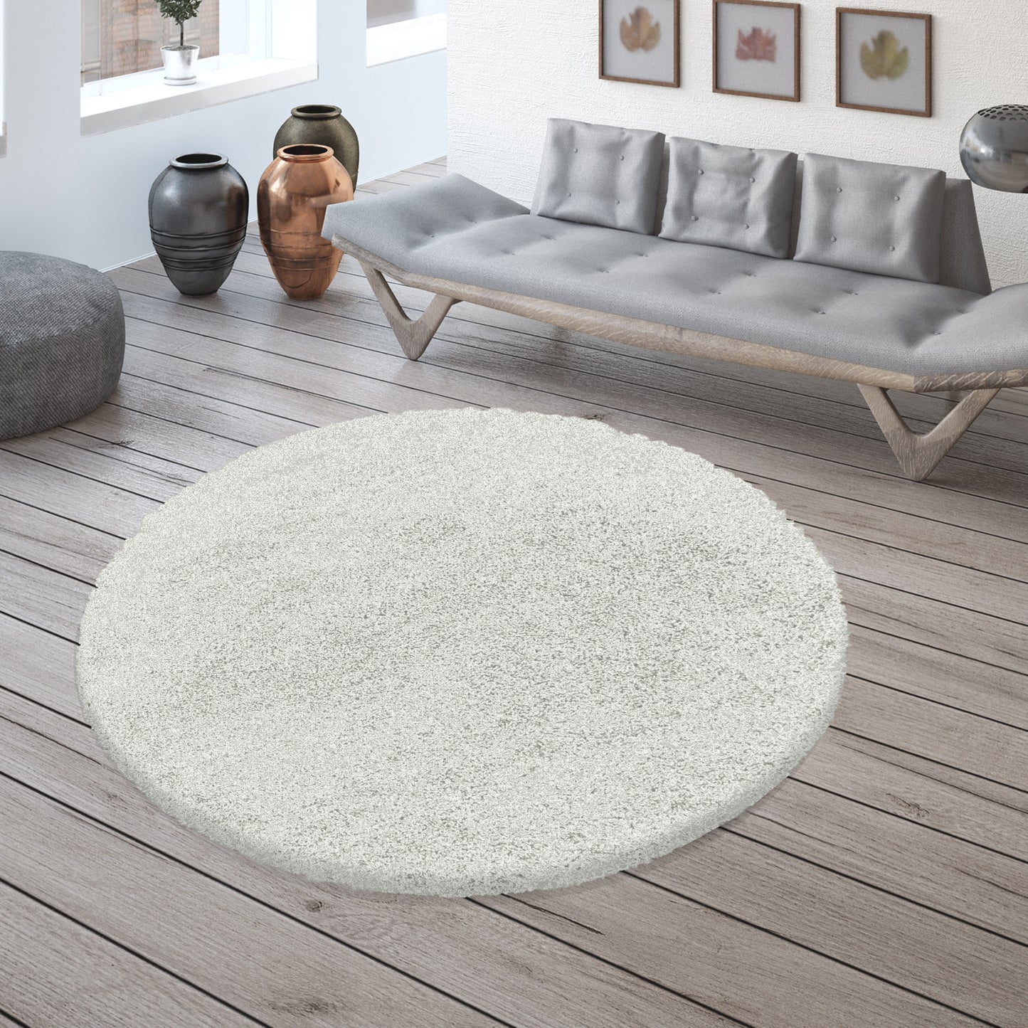 Tapis Rond à poils longs COSY - Blanc