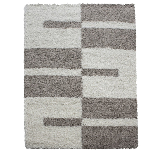 Tapis Shaggy à motifs Traits - Beige et ivoire