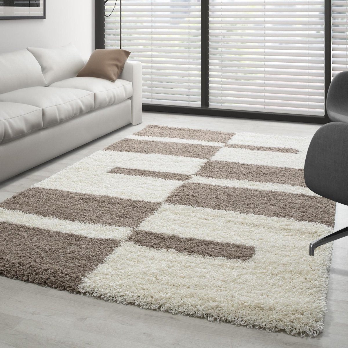 Tapis Shaggy à motifs Traits - Beige et ivoire – STUDIO DECO