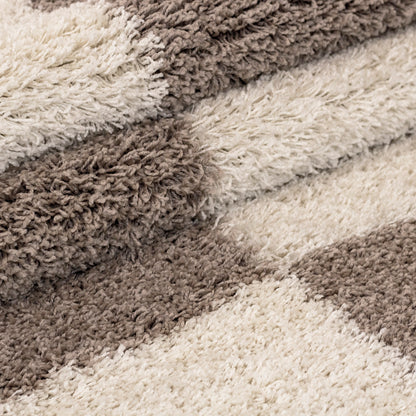 Tapis Shaggy à motifs Traits - Beige et ivoire