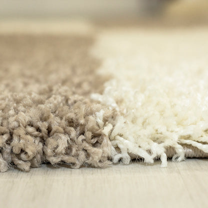 Tapis Shaggy à motifs Traits - Beige et ivoire