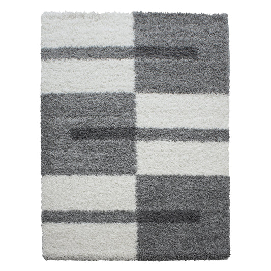 Tapis Shaggy à motifs Traits - Gris clair et Ivoire