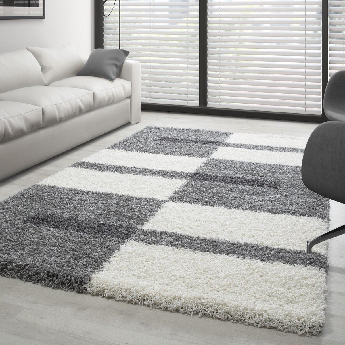 Tapis Shaggy à motifs Traits - Gris clair et Ivoire – STUDIO DECO