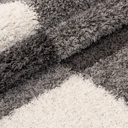 Tapis Shaggy à motifs Traits - Gris clair et Ivoire