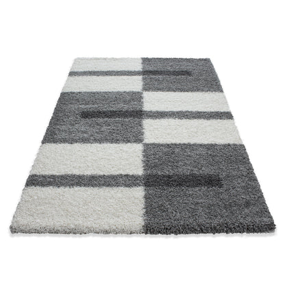 Tapis Shaggy à motifs Traits - Gris clair et Ivoire