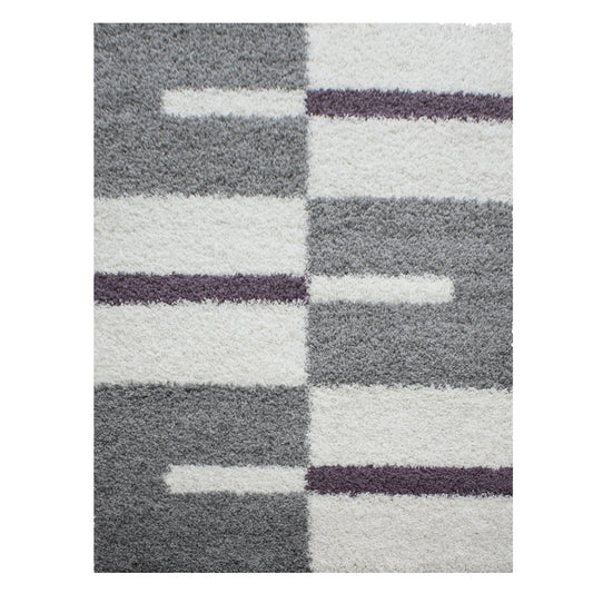 Tapis Shaggy à motifs Traits - Lila et Gris