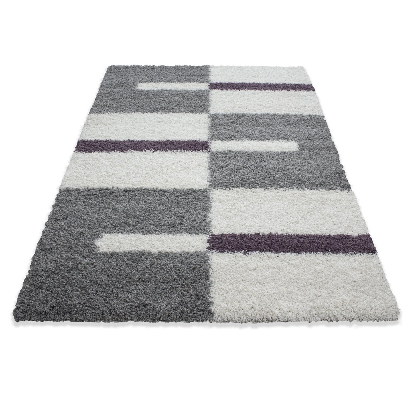 Tapis Shaggy à motifs Traits - Lila et Gris