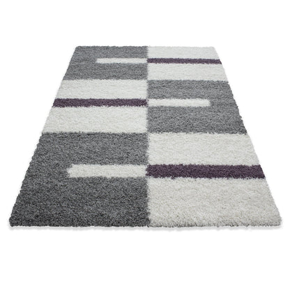 Tapis Shaggy à motifs Traits - Lila et Gris