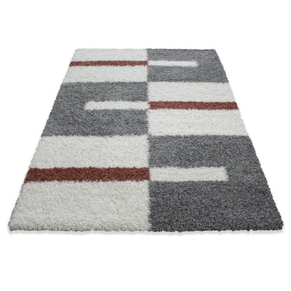 Tapis Shaggy à motifs Traits - Terra et Gris