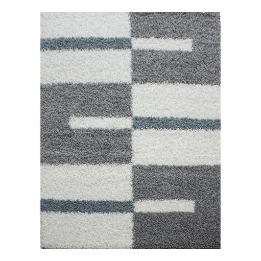 Tapis Shaggy à motifs Traits - Turquoise et Gris