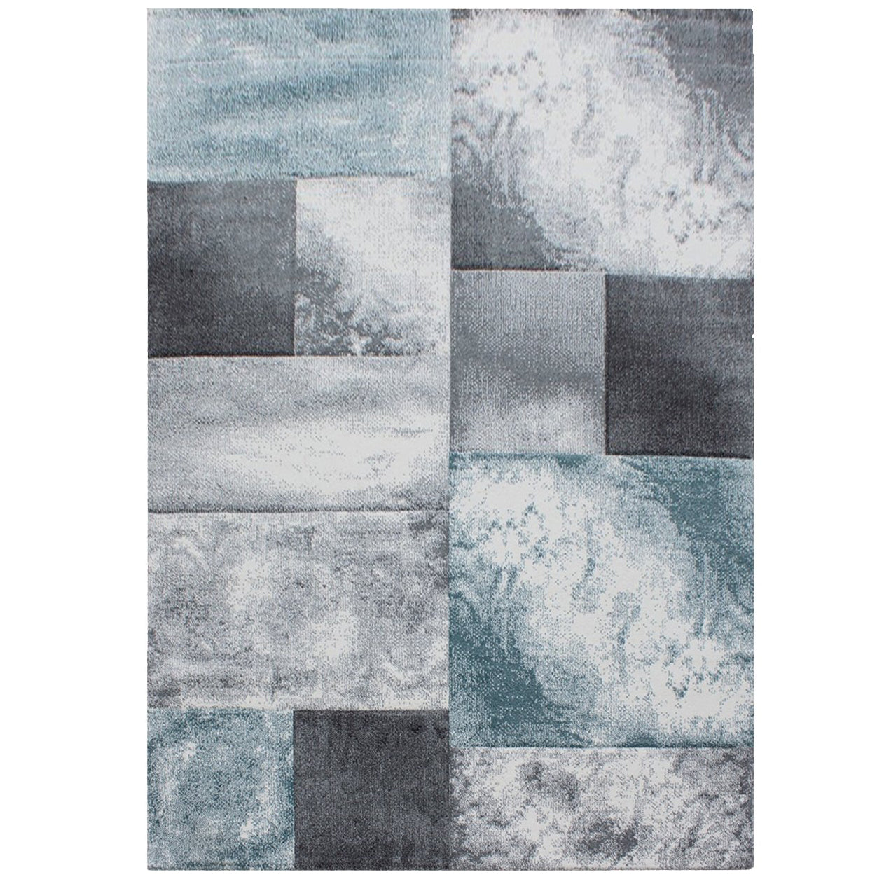 Tapis Géométrique effet vieilli - Gris et Bleu