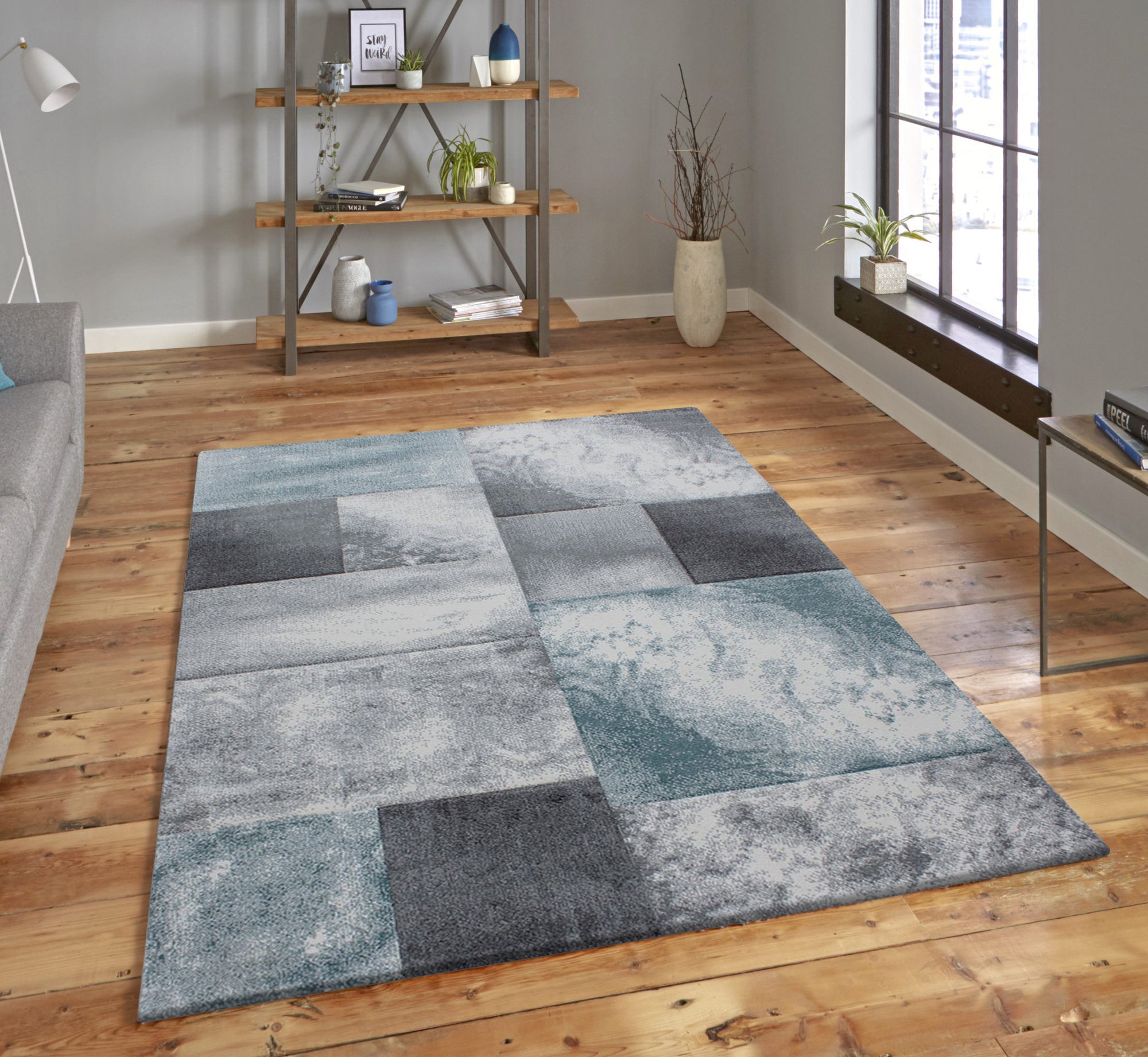 Tapis Géométrique effet vieilli - Gris et Bleu – STUDIO DECO