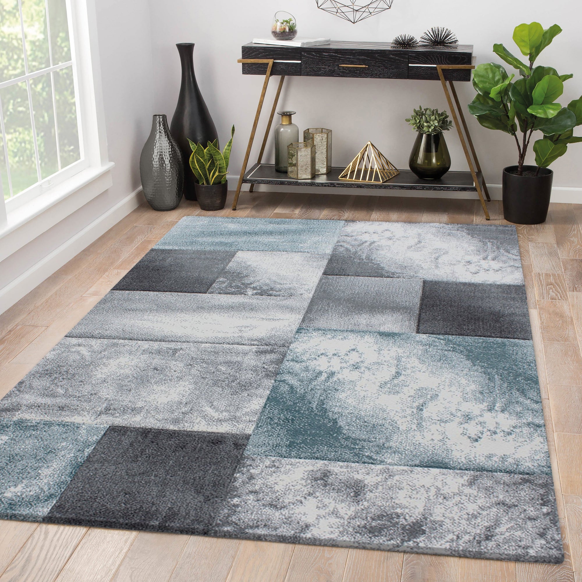 Tapis Géométrique effet vieilli - Gris et Bleu – STUDIO DECO