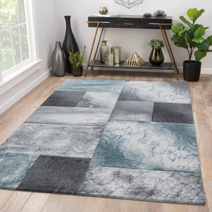 Tapis Géométrique effet vieilli - Gris et Bleu