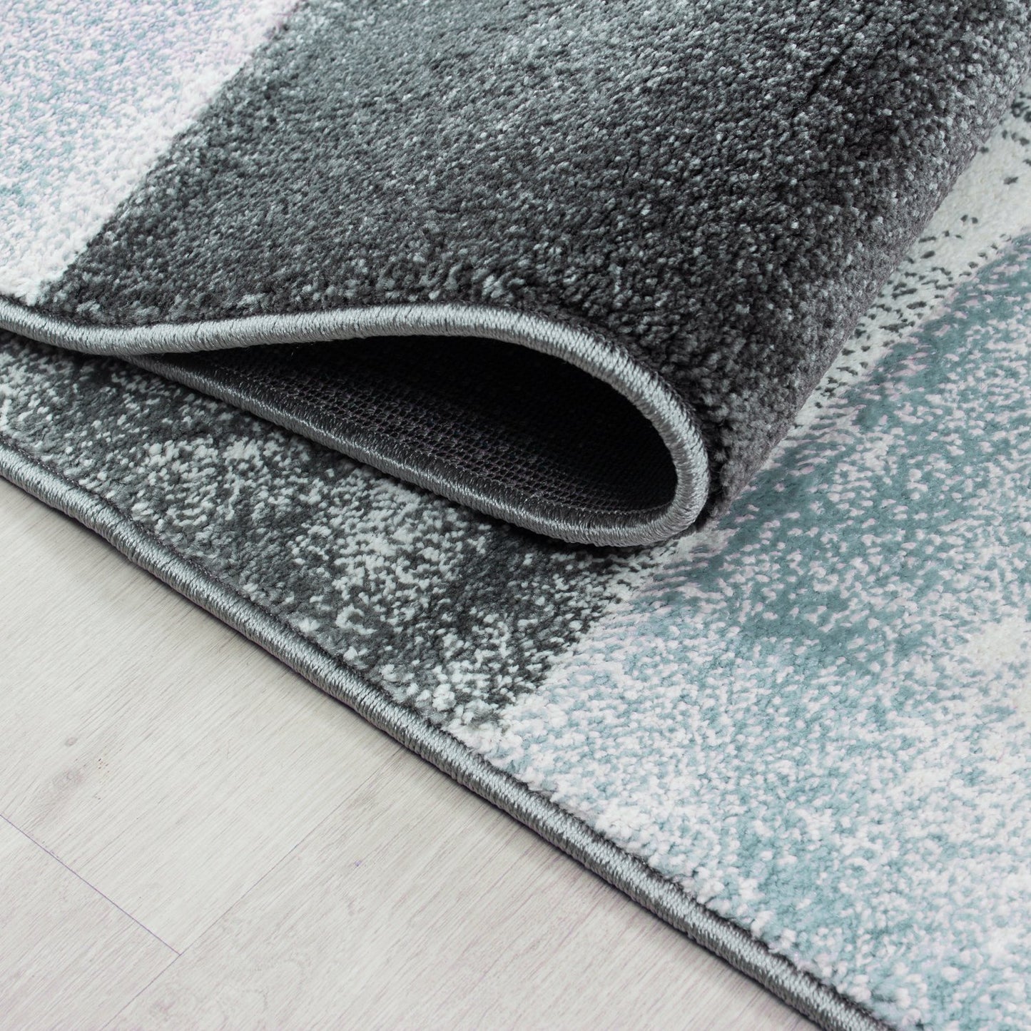 Tapis Géométrique effet vieilli - Gris et Bleu