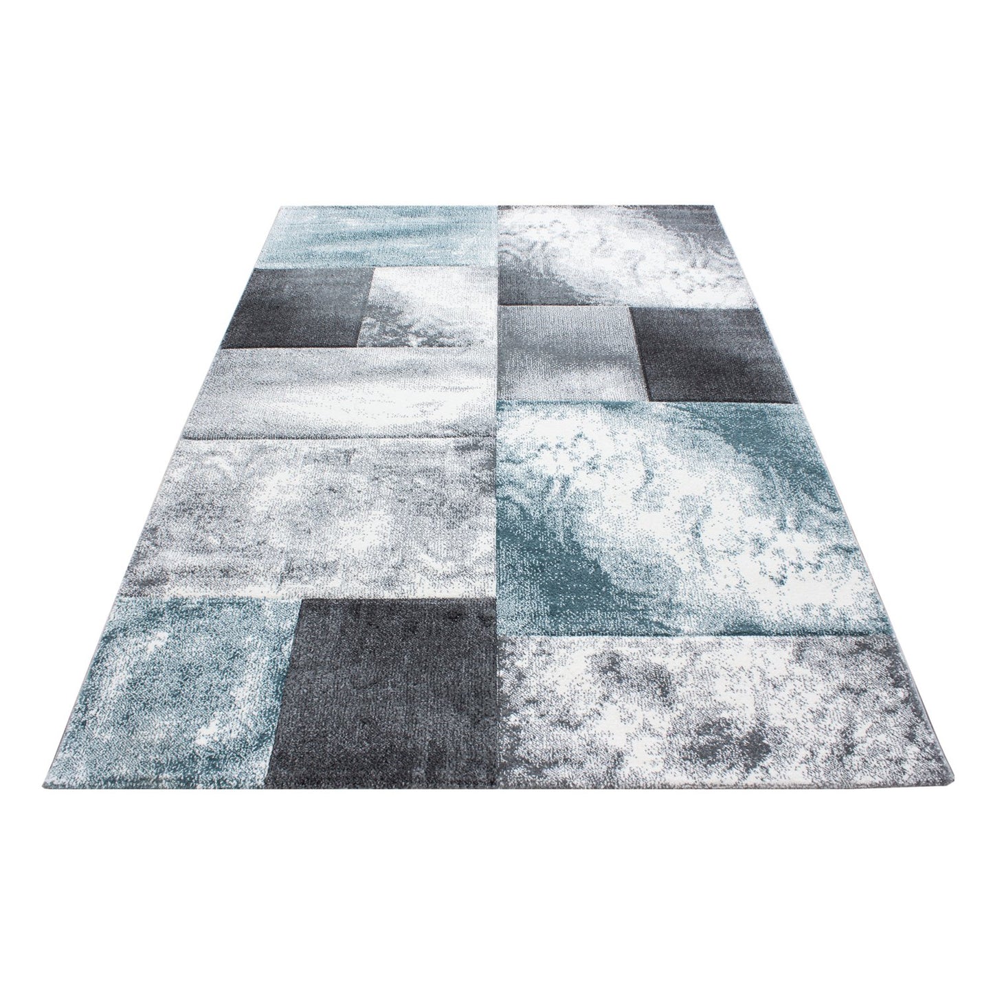 Tapis Géométrique effet vieilli - Gris et Bleu