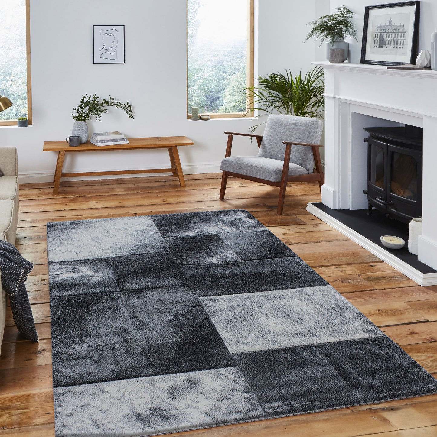 Tapis Géométrique effet vieilli - Gris