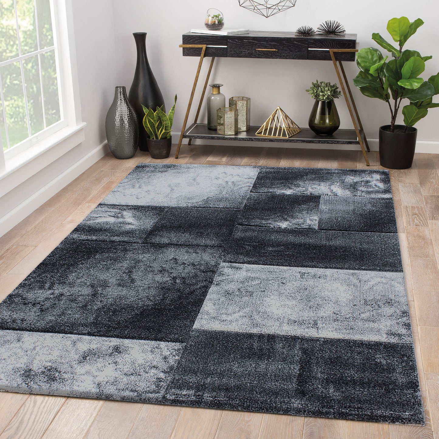 Tapis Géométrique effet vieilli - Gris