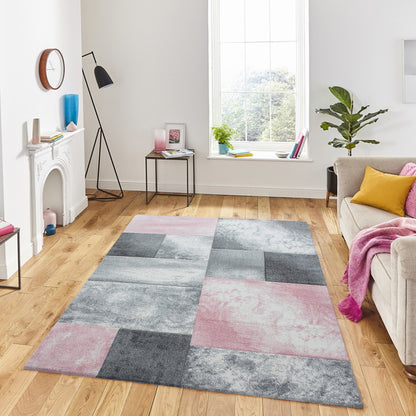 Tapis Géométrique effet vieilli - Gris et Rose