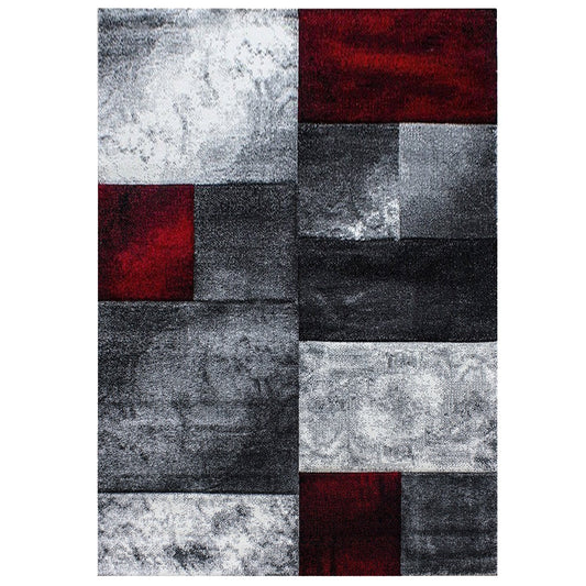 Tapis Géométrique effet vieilli - Gris et Rouge