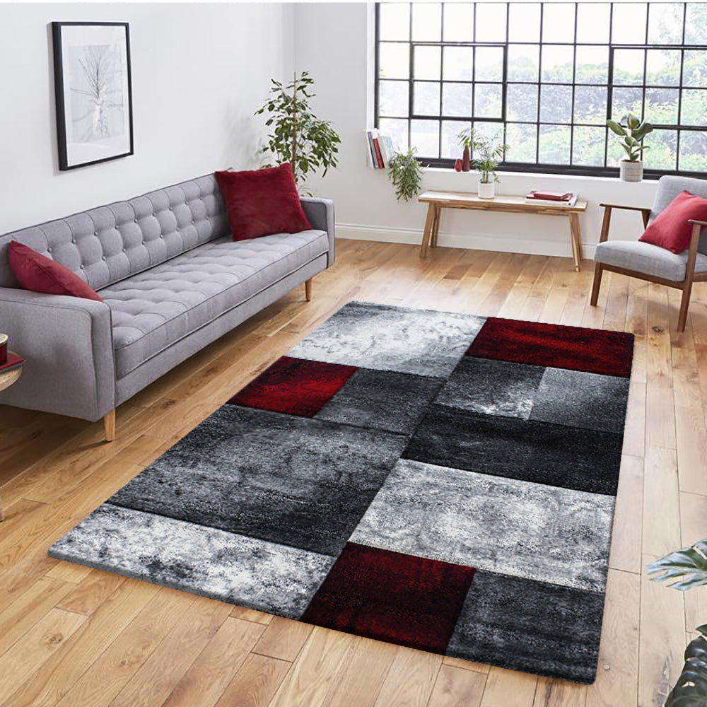 Tapis Géométrique effet vieilli - Gris et Rouge – STUDIO DECO