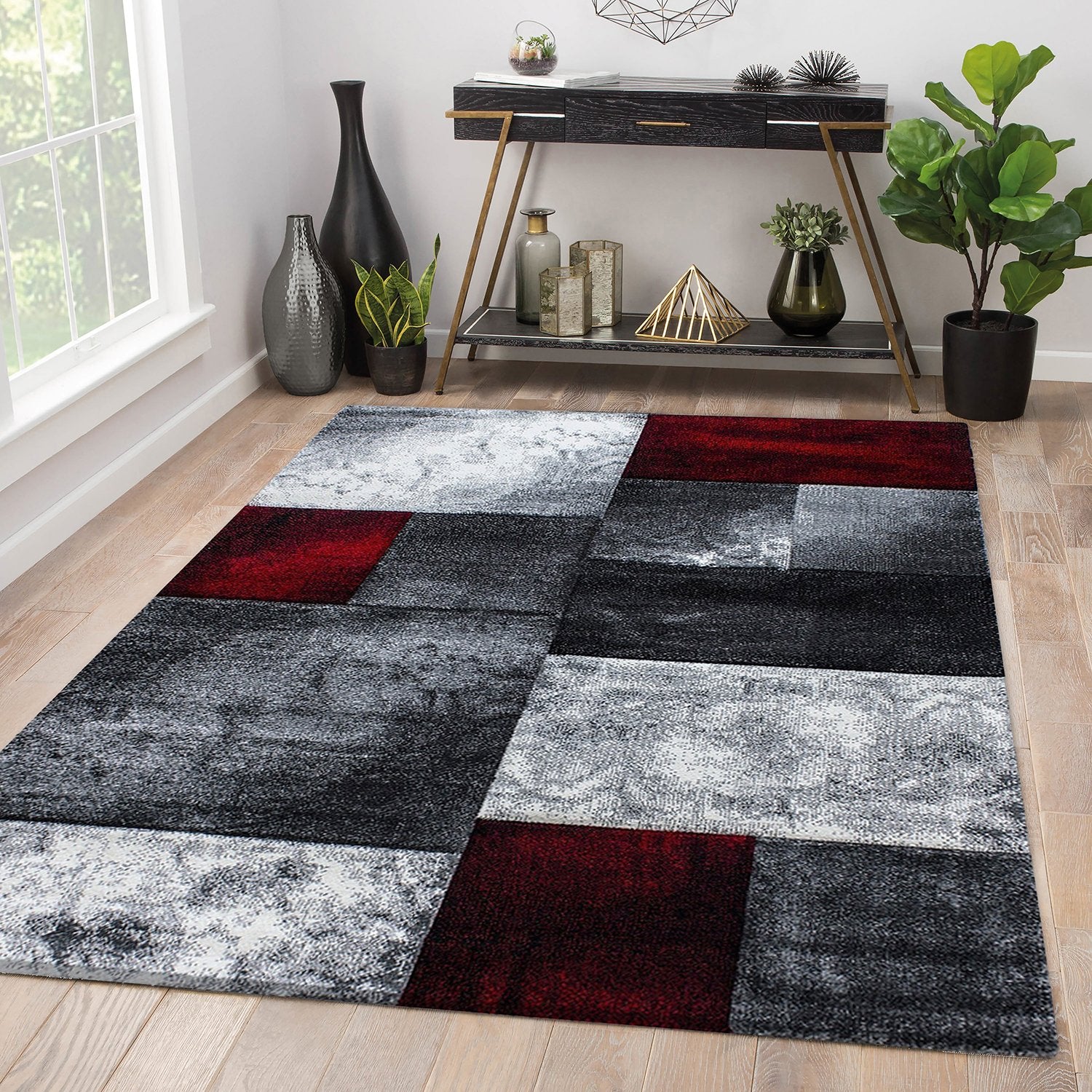 Tapis Géométrique effet vieilli - Gris et Rouge – STUDIO DECO