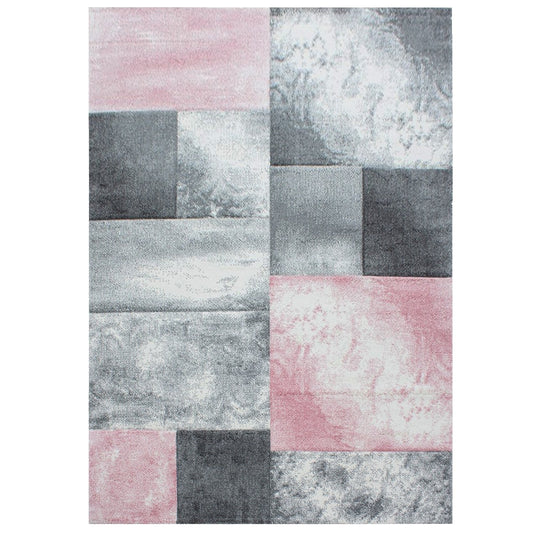 Tapis Géométrique effet vieilli - Gris et Rose