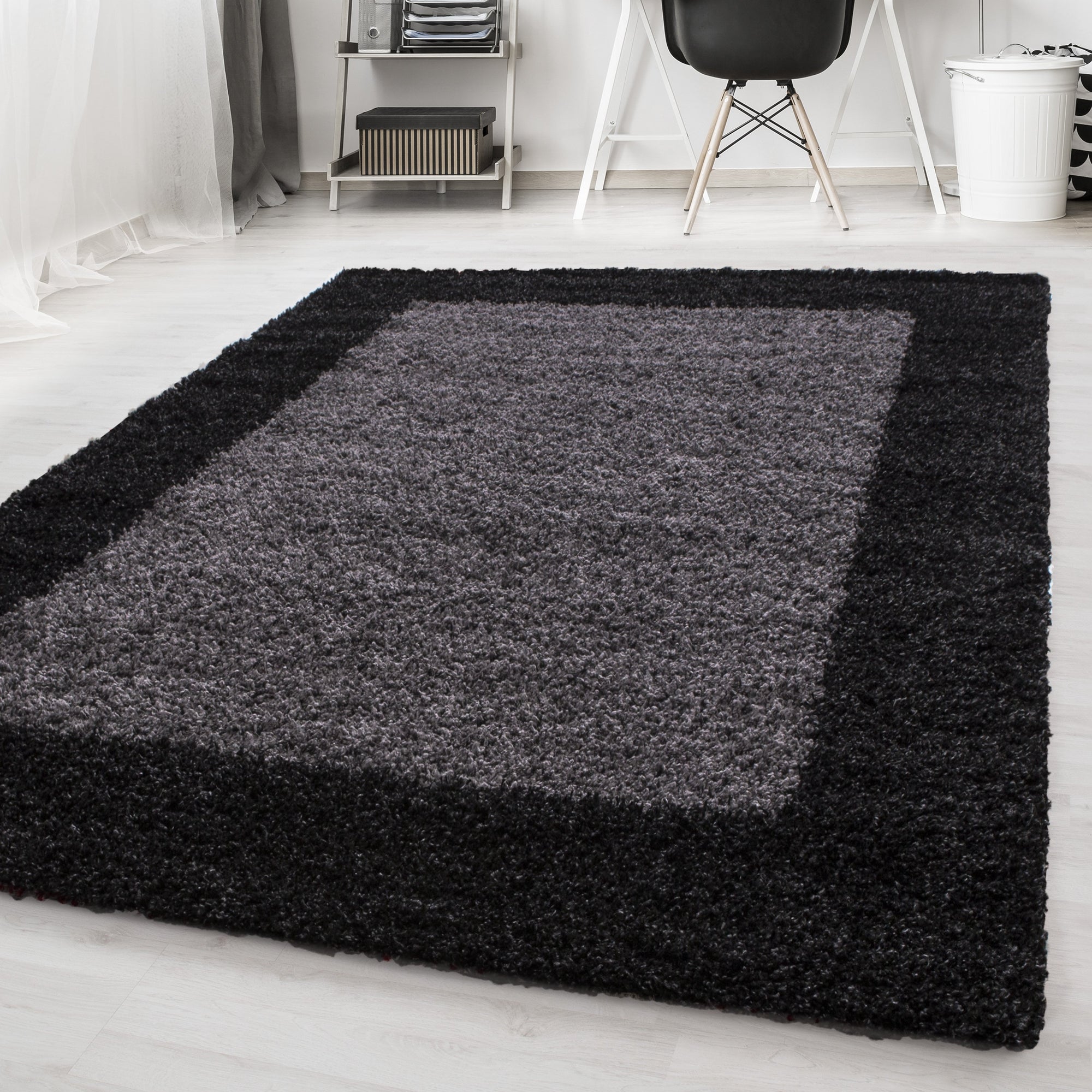 Tapis Shaggy à Bordures - Gris – STUDIO DECO