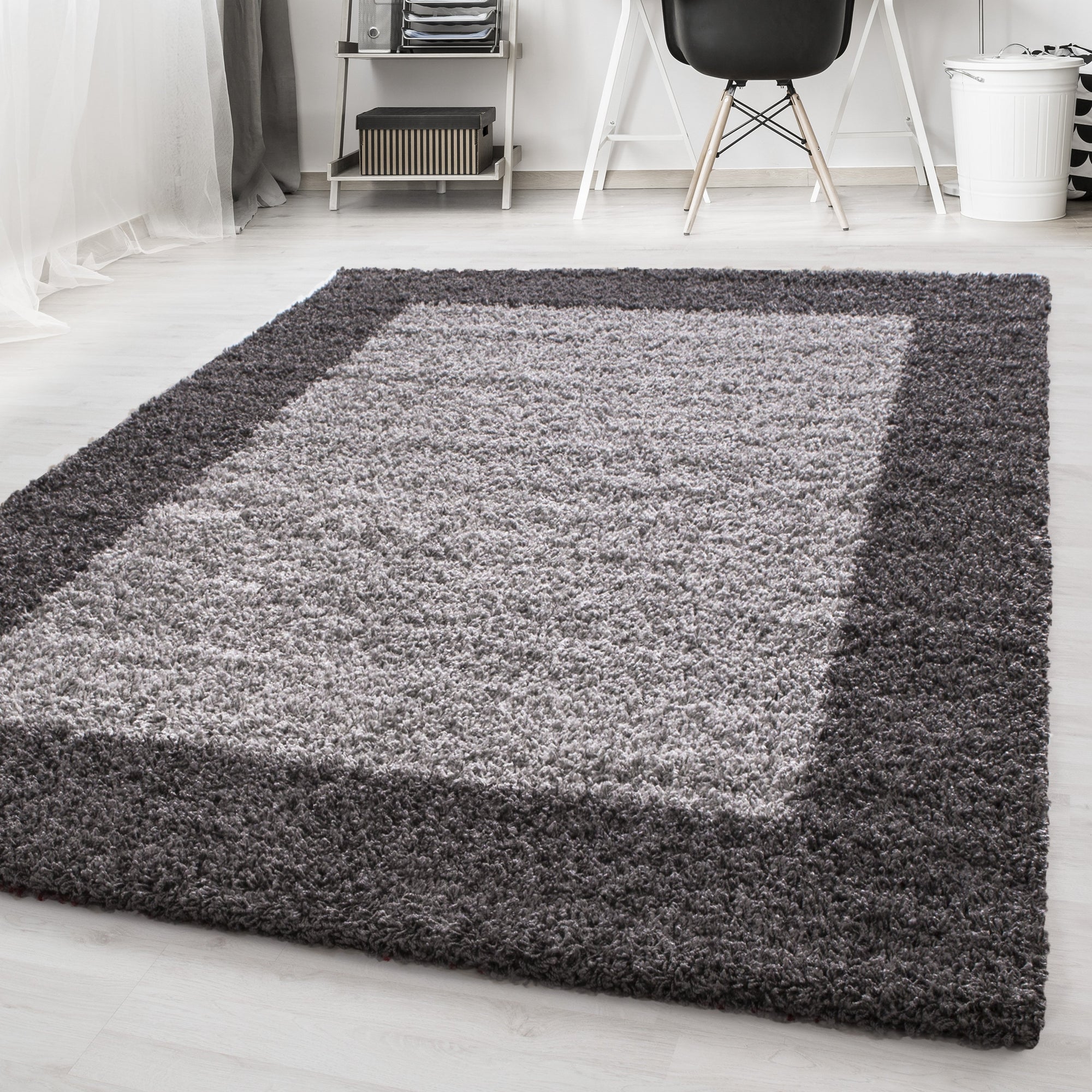 Tapis Shaggy à Bordures - Gris Clair – STUDIO DECO