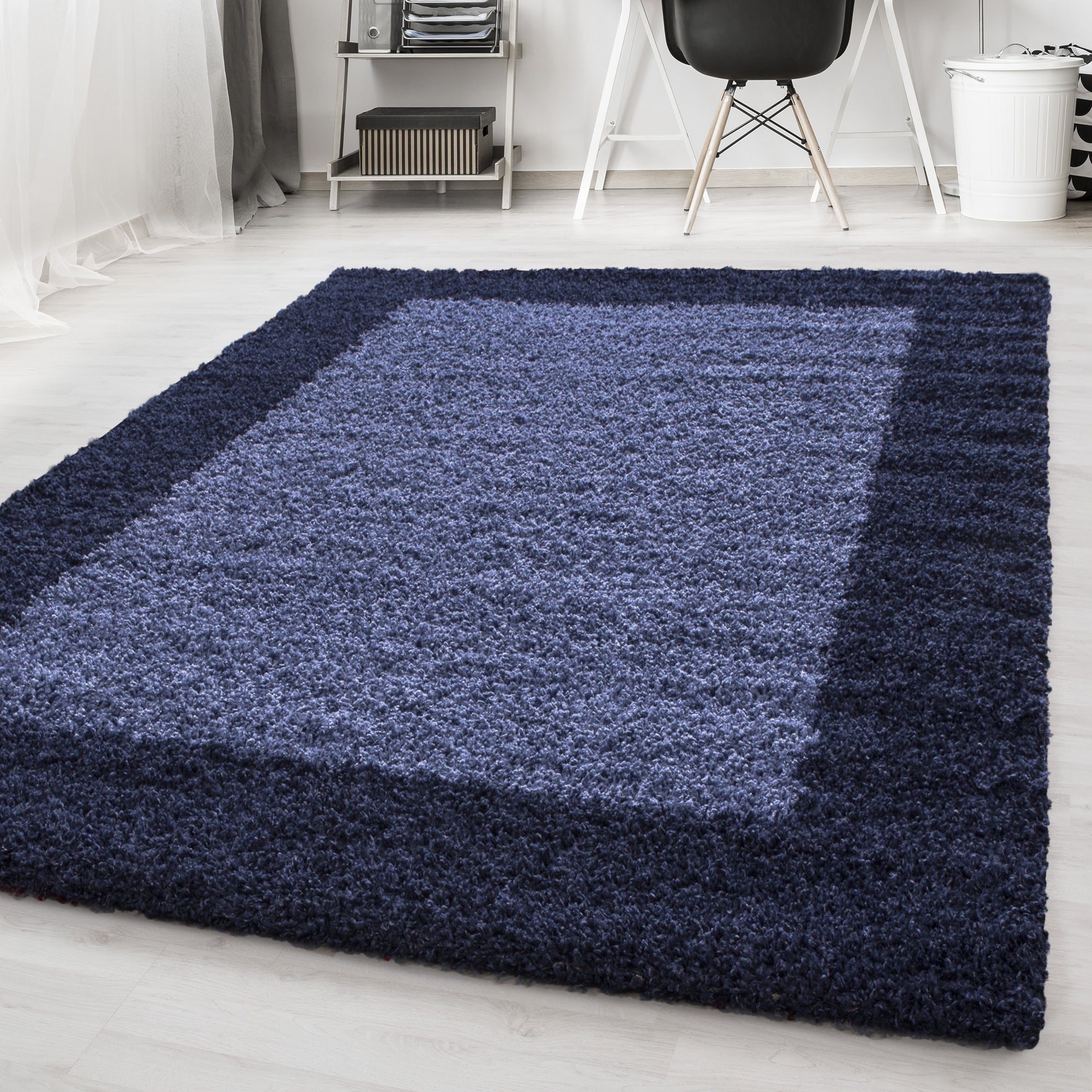 Tapis Shaggy à Bordures - Bleu – STUDIO DECO